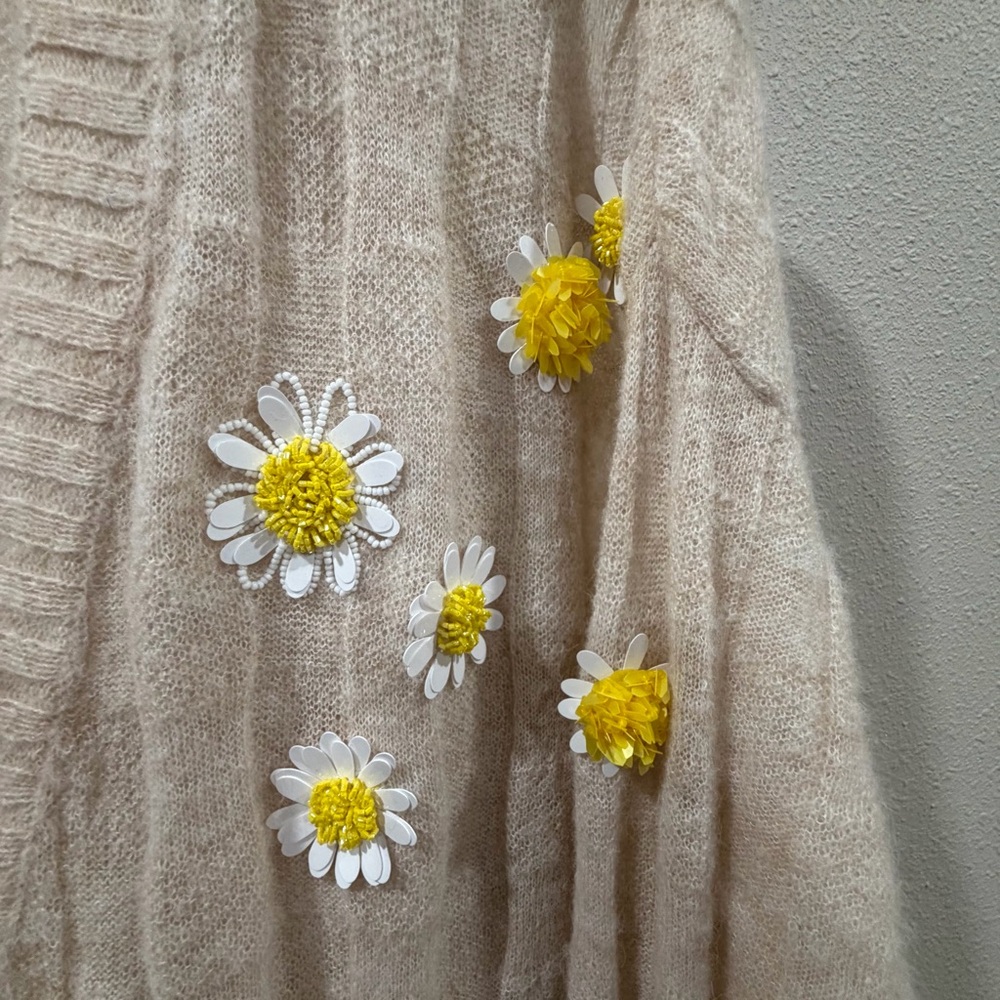 Bernadette Embroidered Beige Cardigan Sweater - Picture 2 of 5